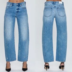 Pistola Lexi Mid Rise Straight Confetti Vintage Heart embroidered Jeans Size 25